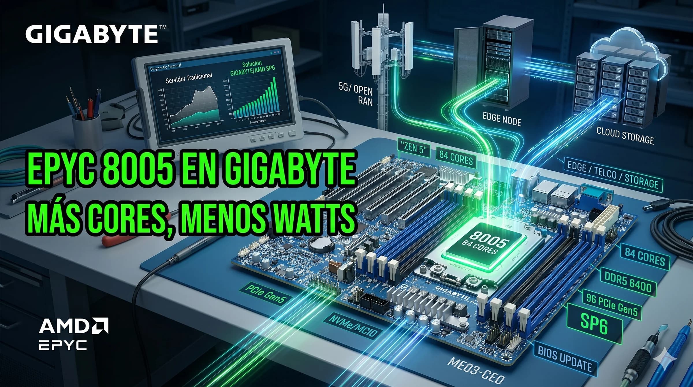 GIGABYTE prepara sus servidores para AMD EPYC 8005: más densidad, menos watts y un mensaje claro para edge y telco