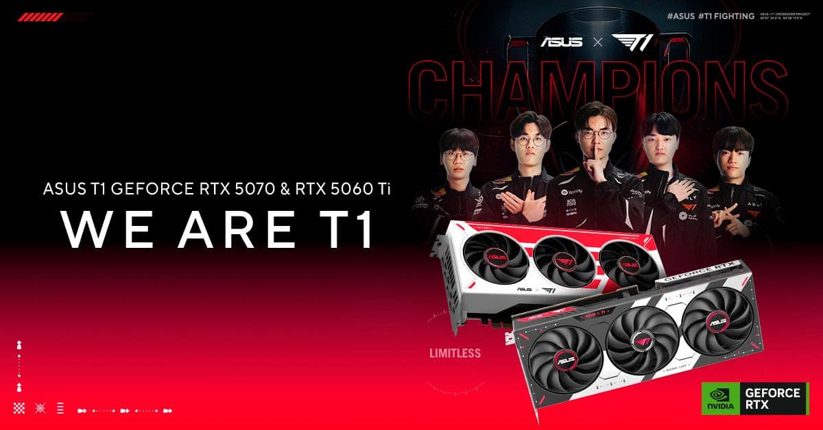 ASUS y T1 llevan los esports al hardware: RTX 5070 y RTX 5060 Ti con diseño de campeón, pero el precio decidirá la partida