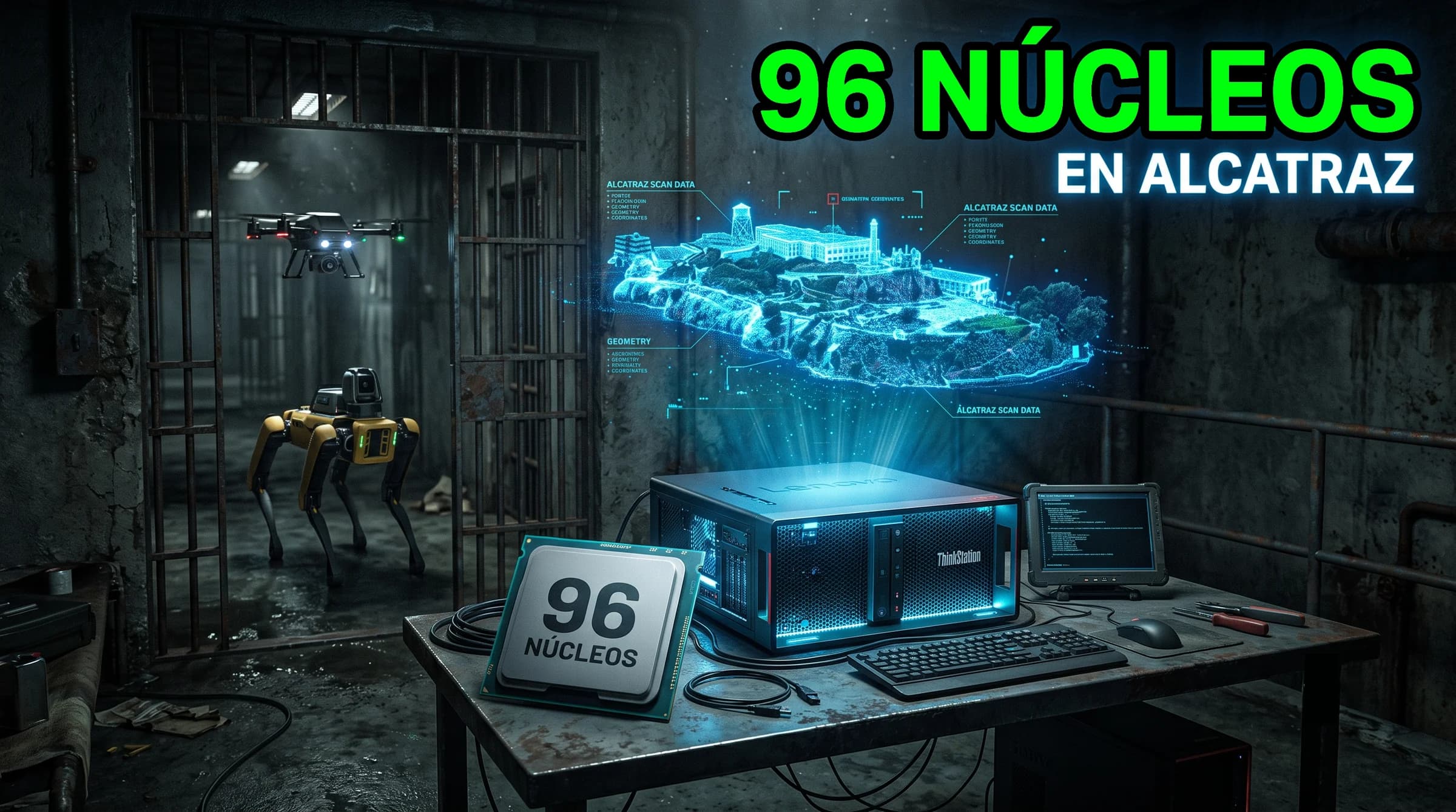 Lenovo y AMD Threadripper PRO llevaron Alcatraz al mundo digital: 96 núcleos para escanear “La Roca”
