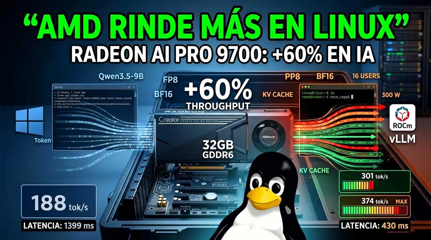 Radeon AI PRO R9700: Linux puede sacar hasta 60% más throughput que nuestro stack en Windows