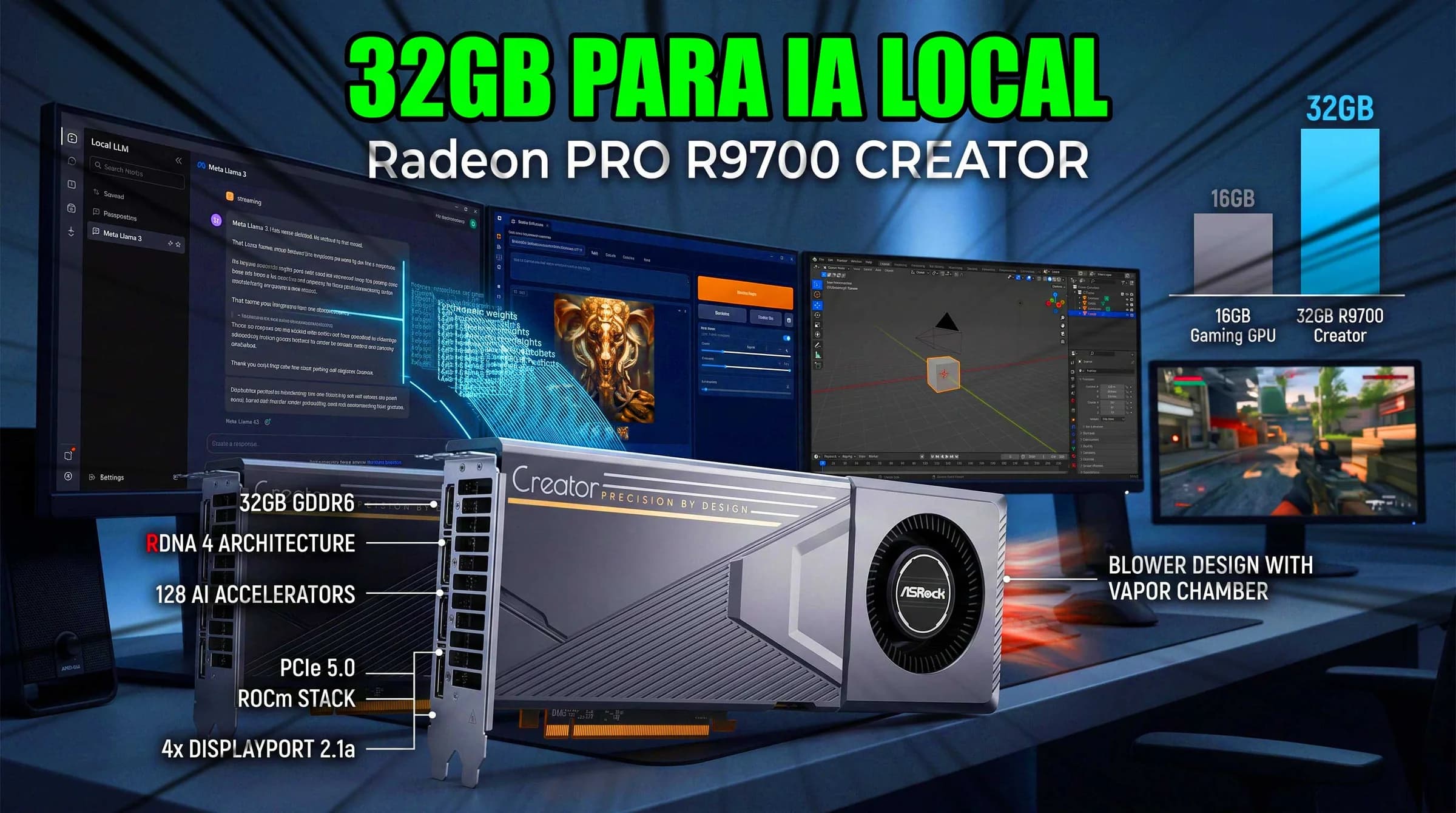 ASRock Radeon AI PRO R9700 Creator 32GB: mucha VRAM para IA local, creación y una workstation que también puede jugar